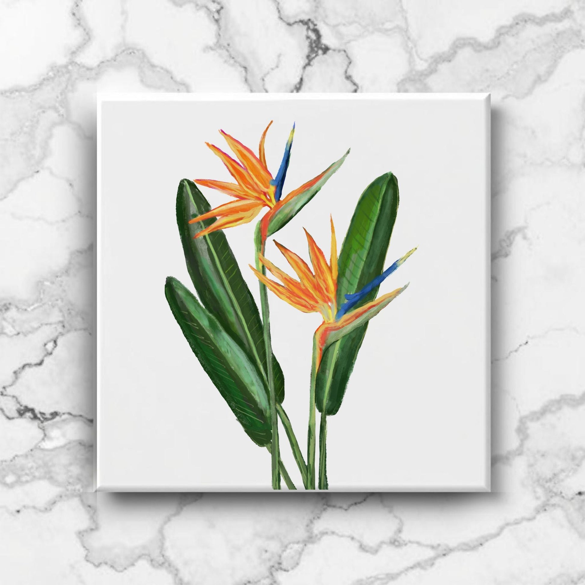 Bird of Paradise Flower Ceramic Tile - MerikaArt