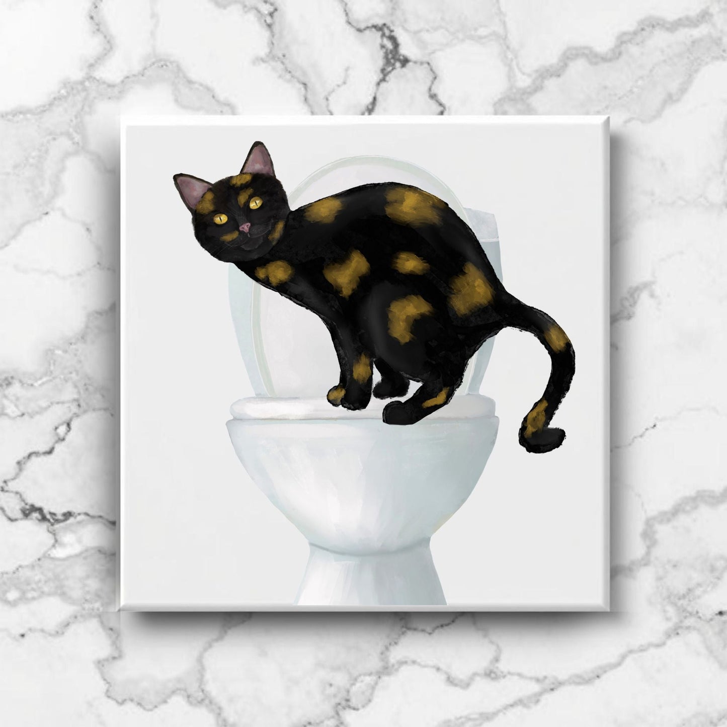 Black and Gold Cat Bathroom Ceramic Tile - MerikaArt