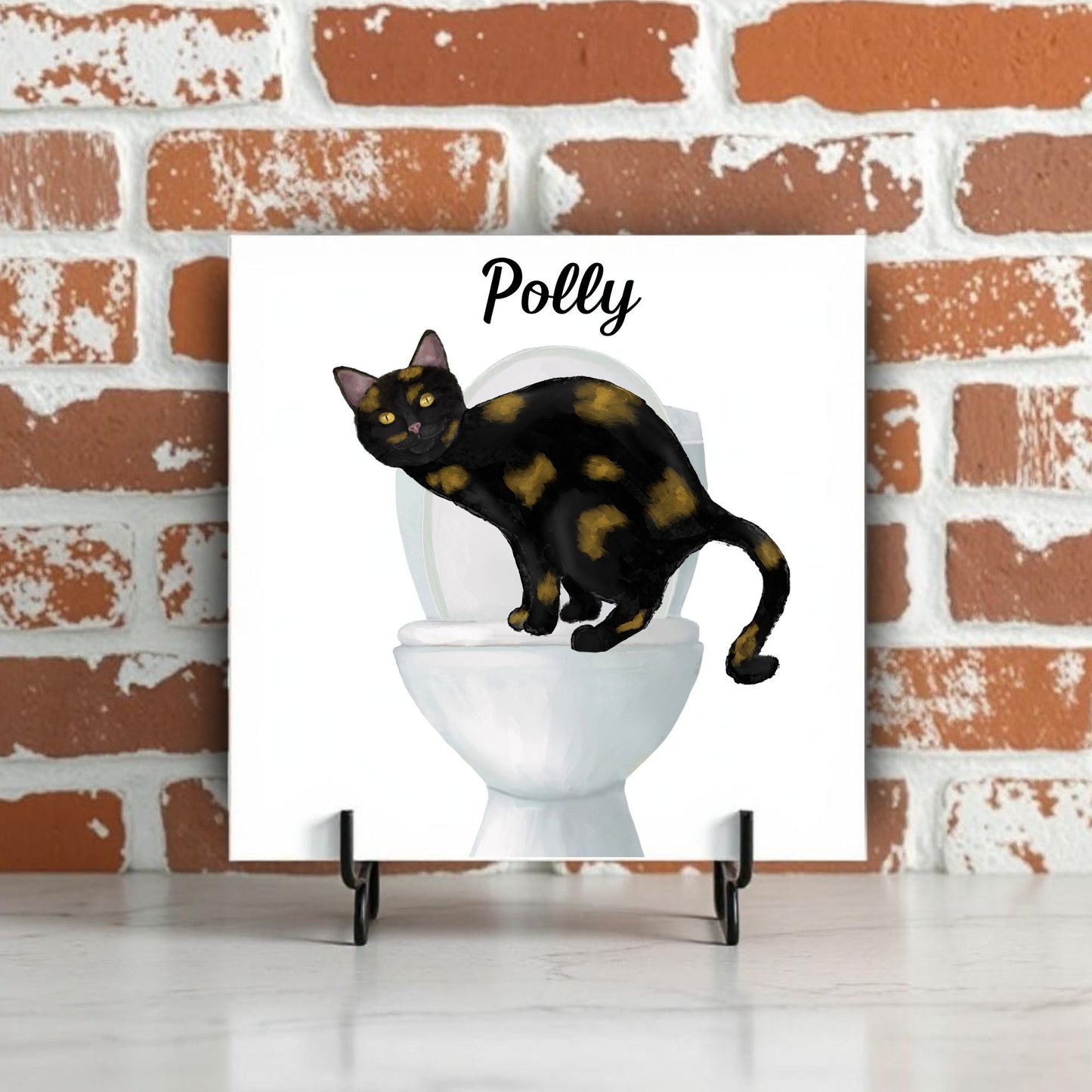 Black and Gold Cat Bathroom Ceramic Tile - MerikaArt