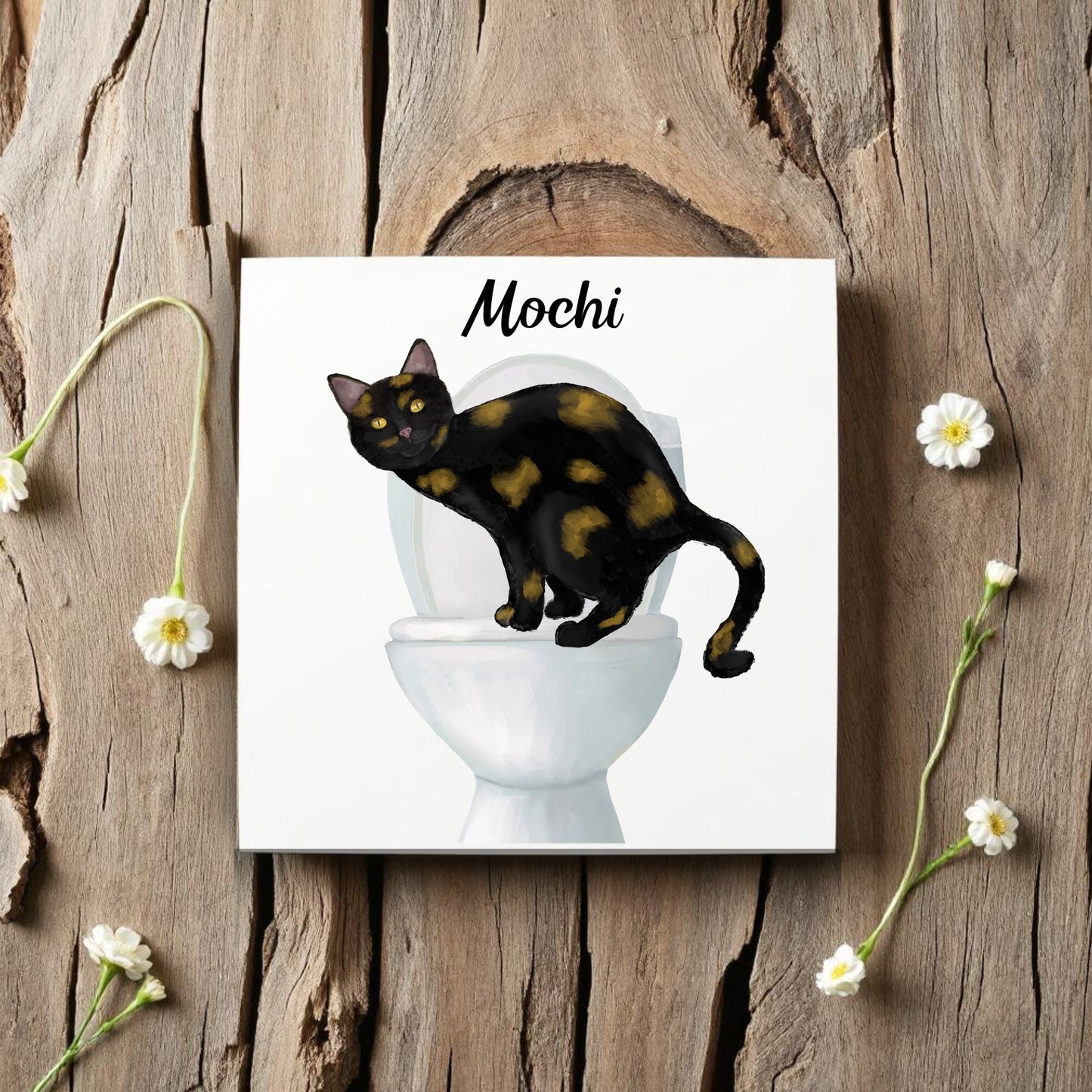 Black and Gold Cat Bathroom Ceramic Tile - MerikaArt