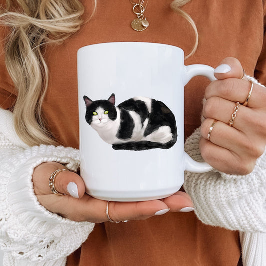 Black and White Cat Mug - MerikaArt
