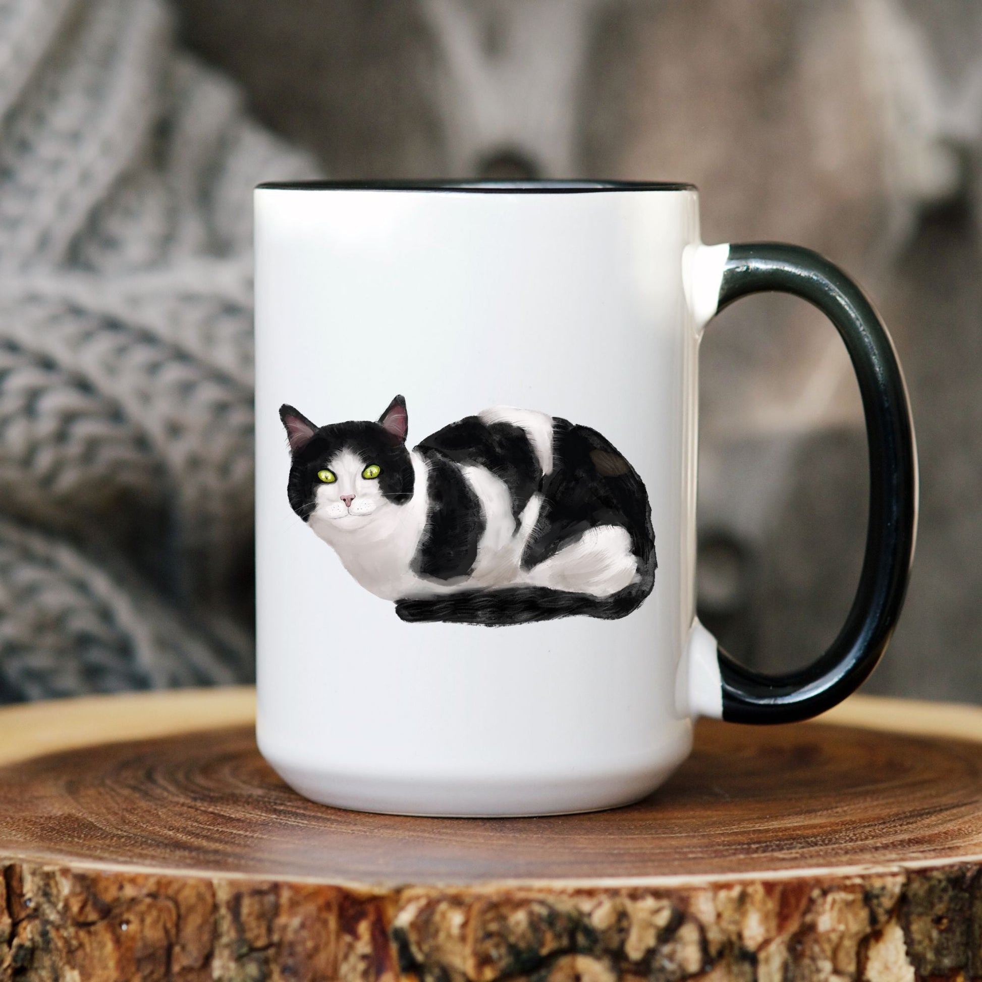 Black and White Cat Mug - MerikaArt