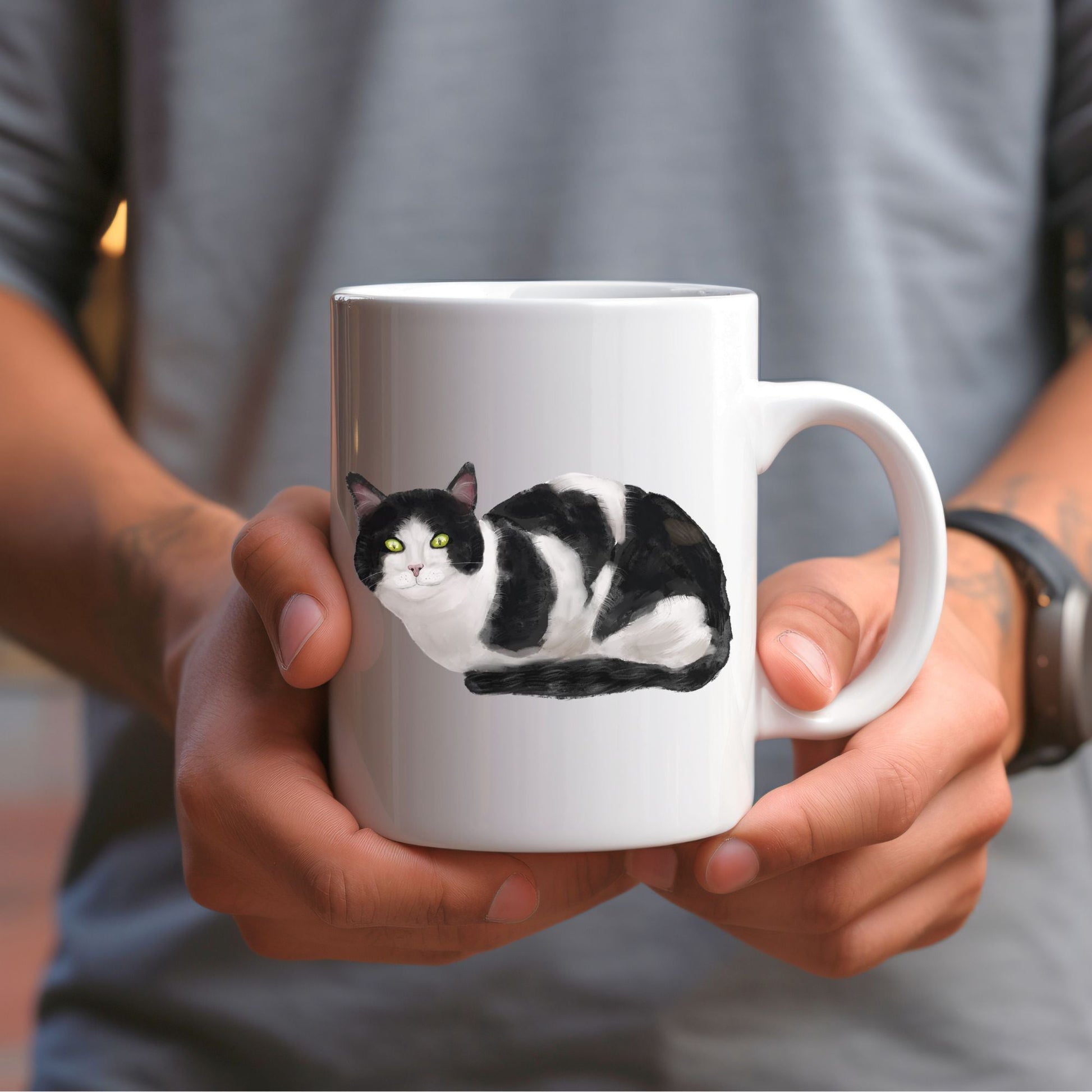Black and White Cat Mug - MerikaArt