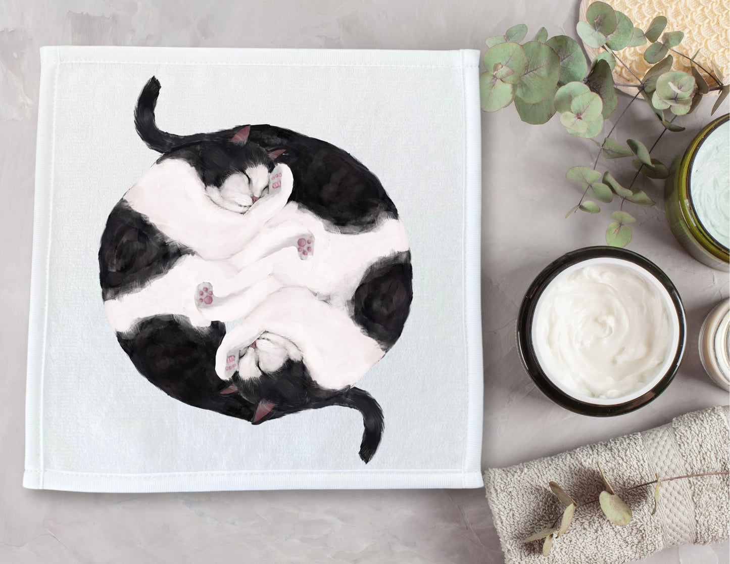 Black and White Cats Sleeping Washcloth - MerikaArt