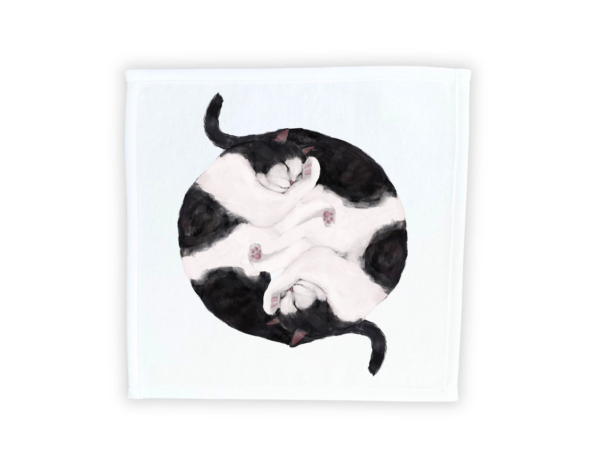 Black and White Cats Sleeping Washcloth - MerikaArt