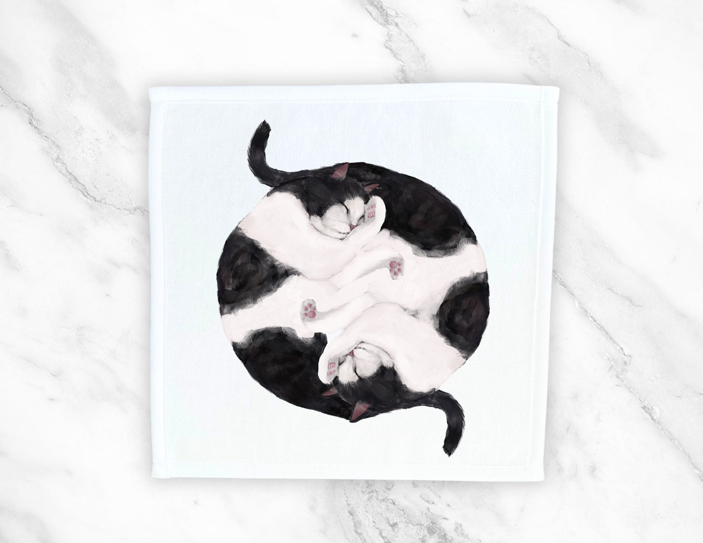 Black and White Cats Sleeping Washcloth - MerikaArt