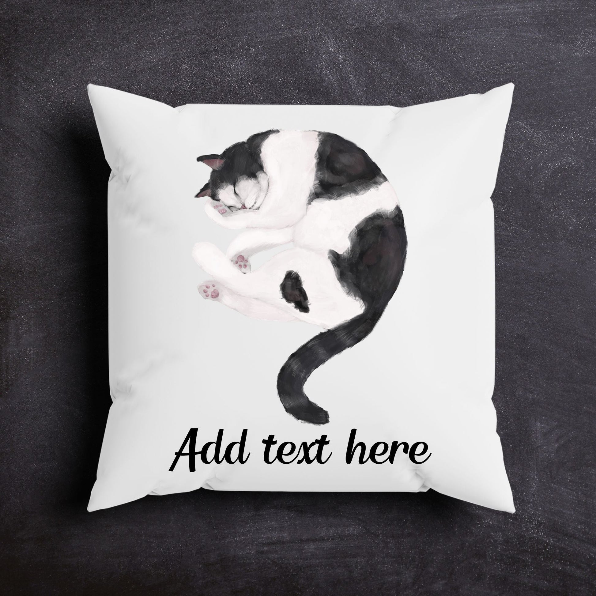 Black and White Sleeping Cat Pillow - MerikaArt