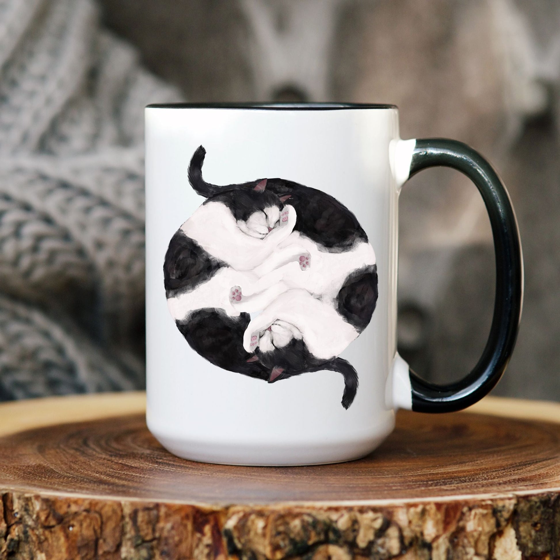 Black and White Sleeping Cats Mug - MerikaArt