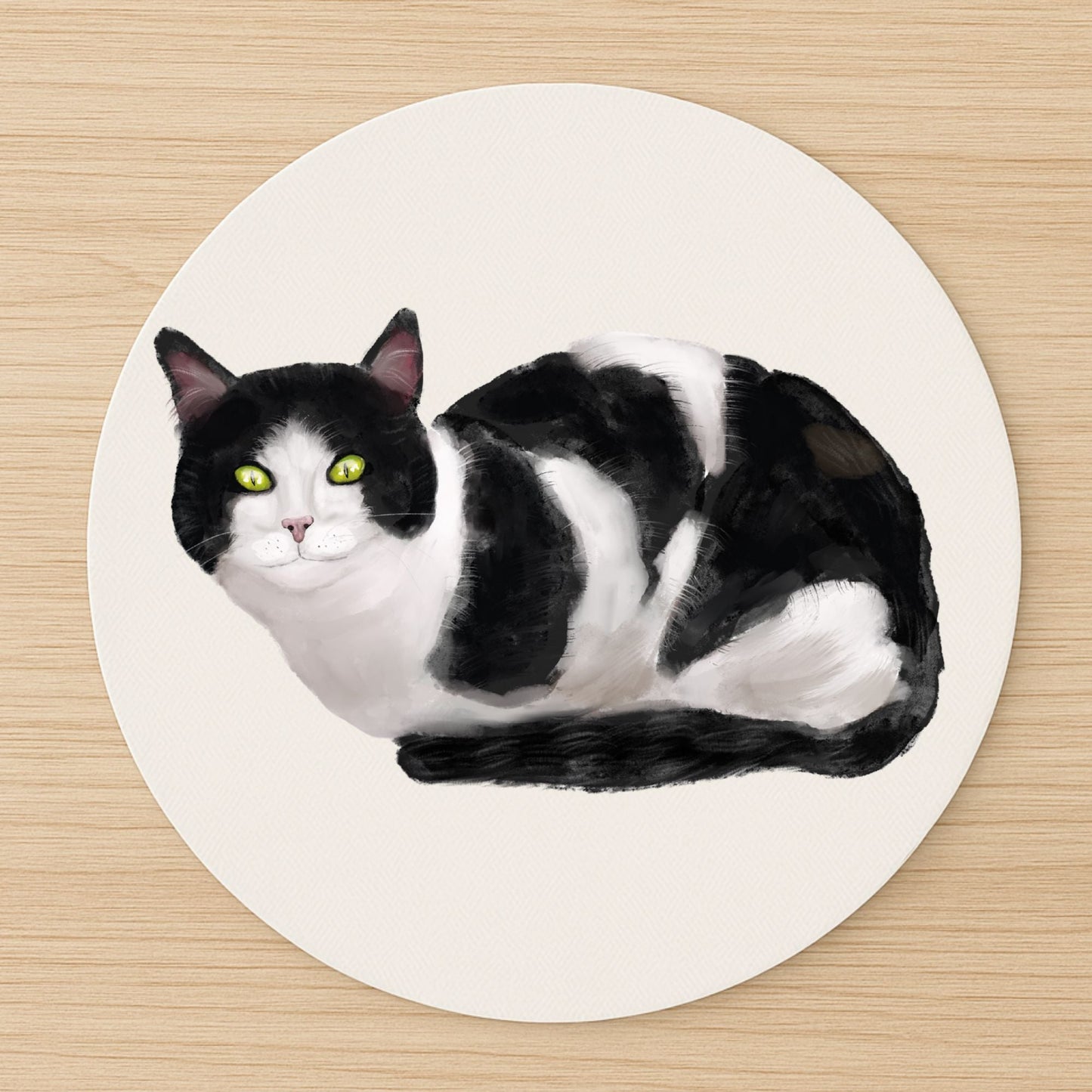 Black and White Tuxedo Cat Mousepad - MerikaArt