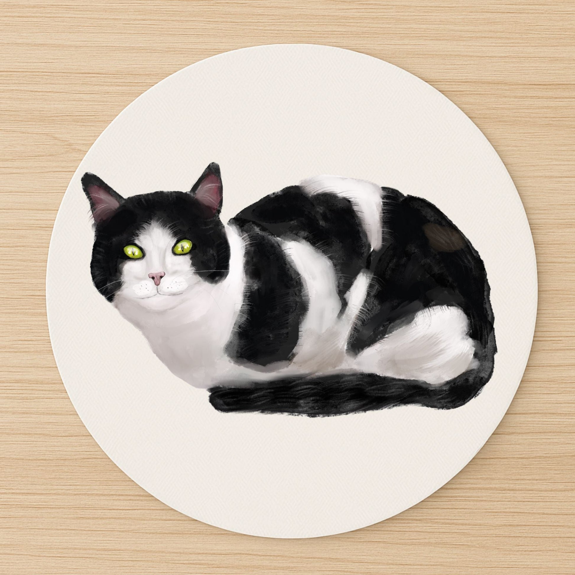 Black and White Tuxedo Cat Mousepad - MerikaArt