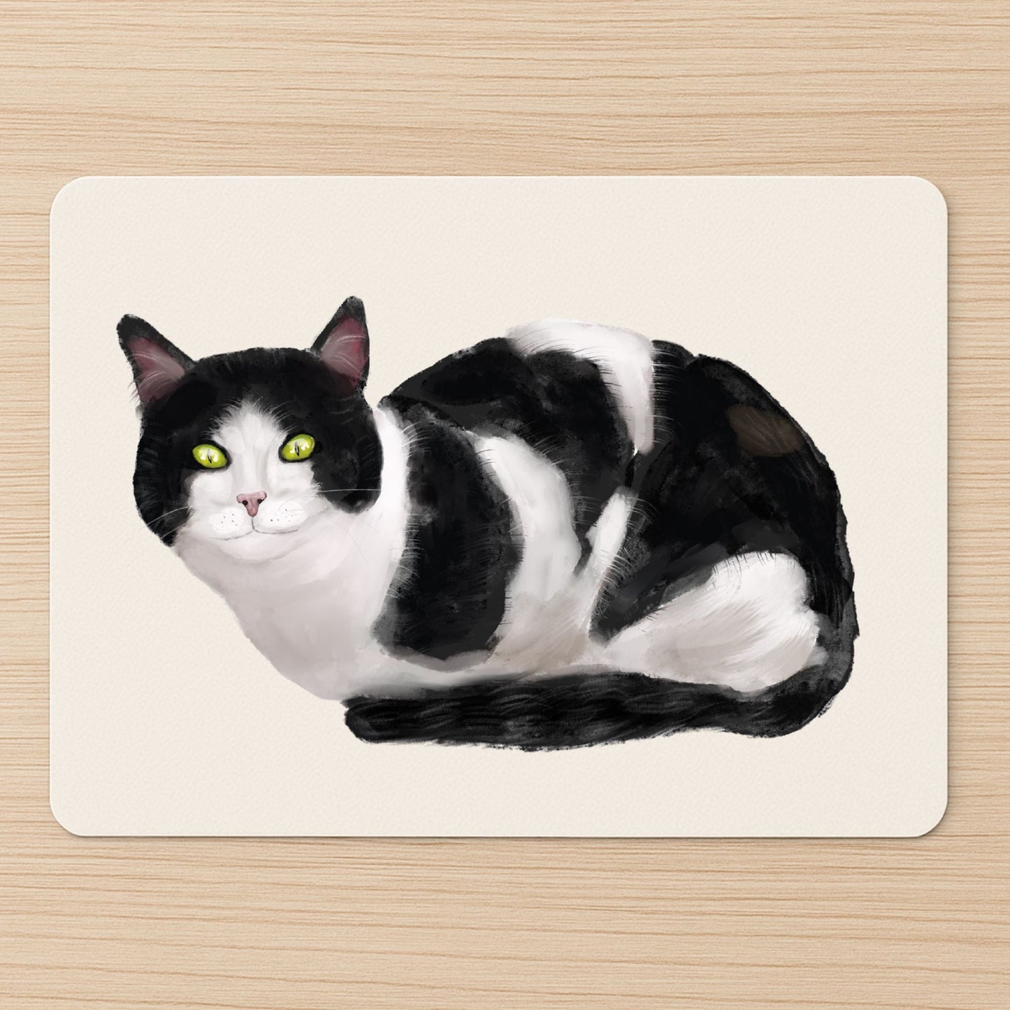 Black and White Tuxedo Cat Mousepad - MerikaArt