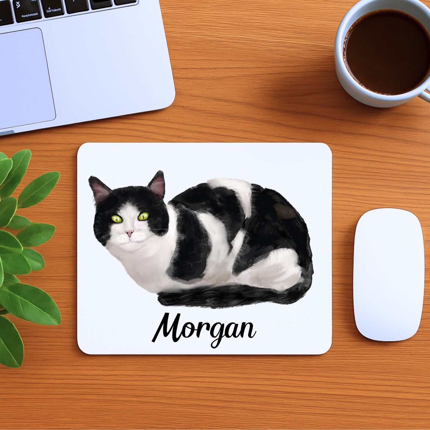 Black and White Tuxedo Cat Mousepad - MerikaArt