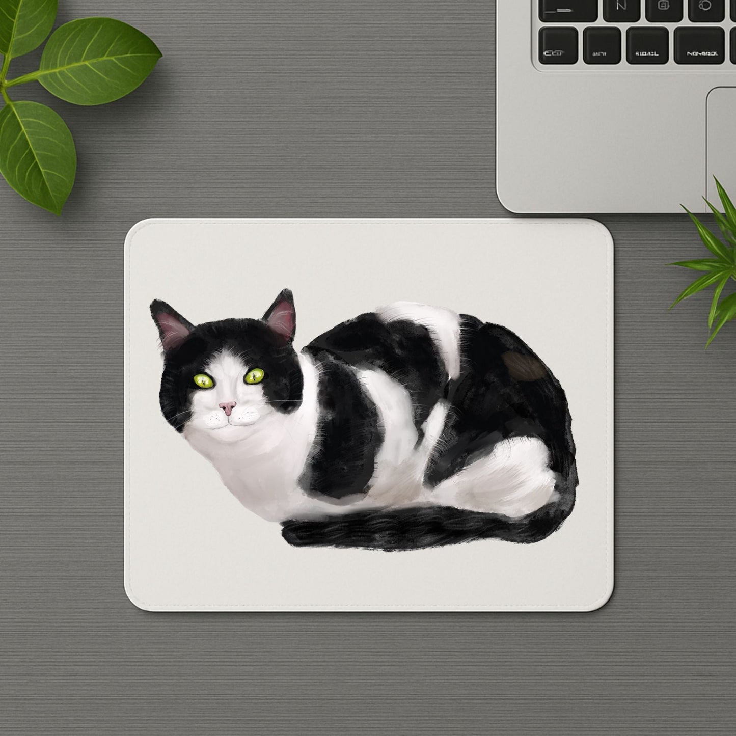Black and White Tuxedo Cat Mousepad - MerikaArt
