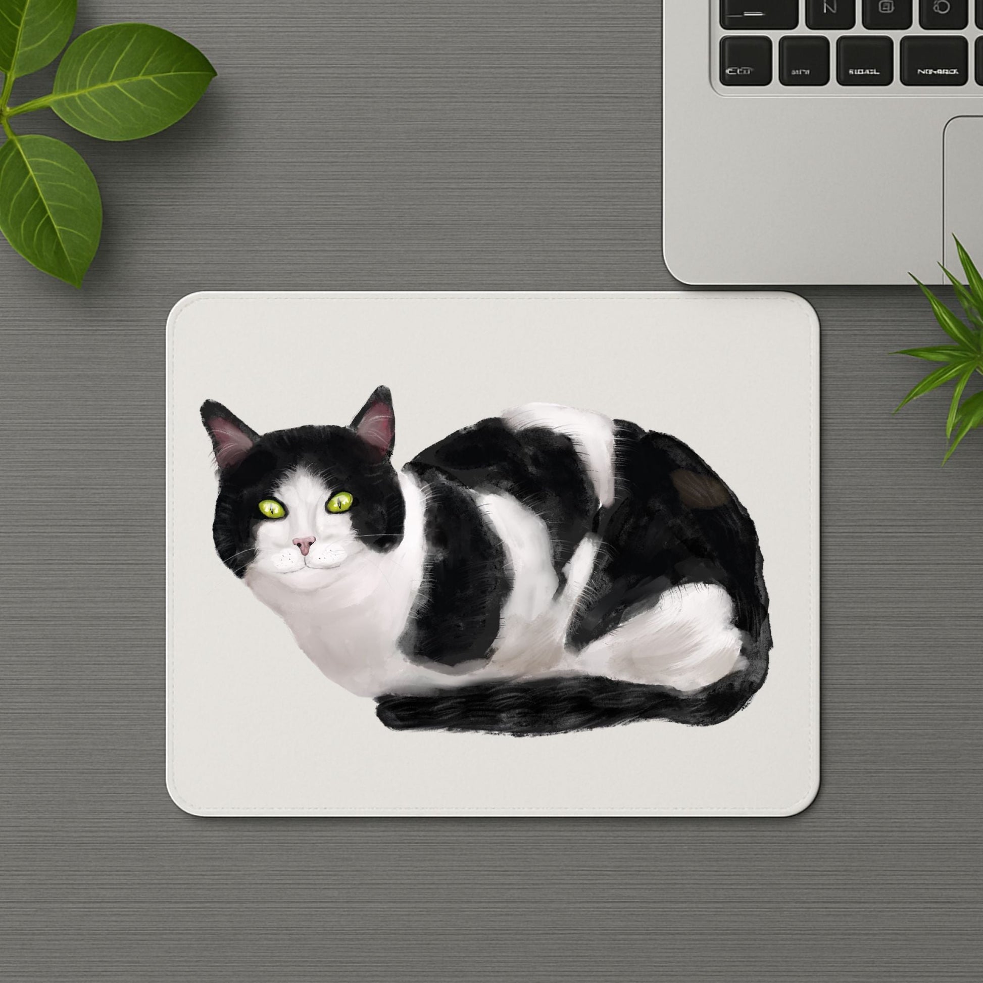 Black and White Tuxedo Cat Mousepad - MerikaArt