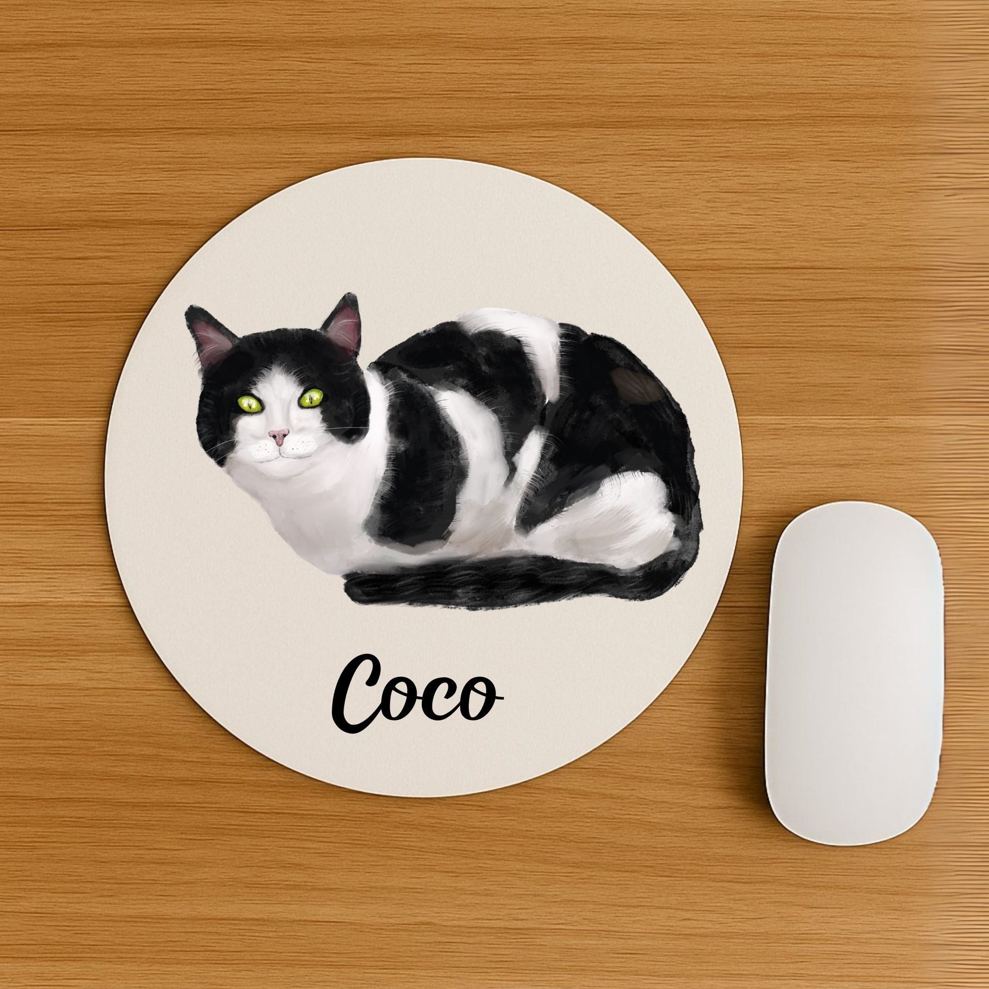 Black and White Tuxedo Cat Mousepad - MerikaArt
