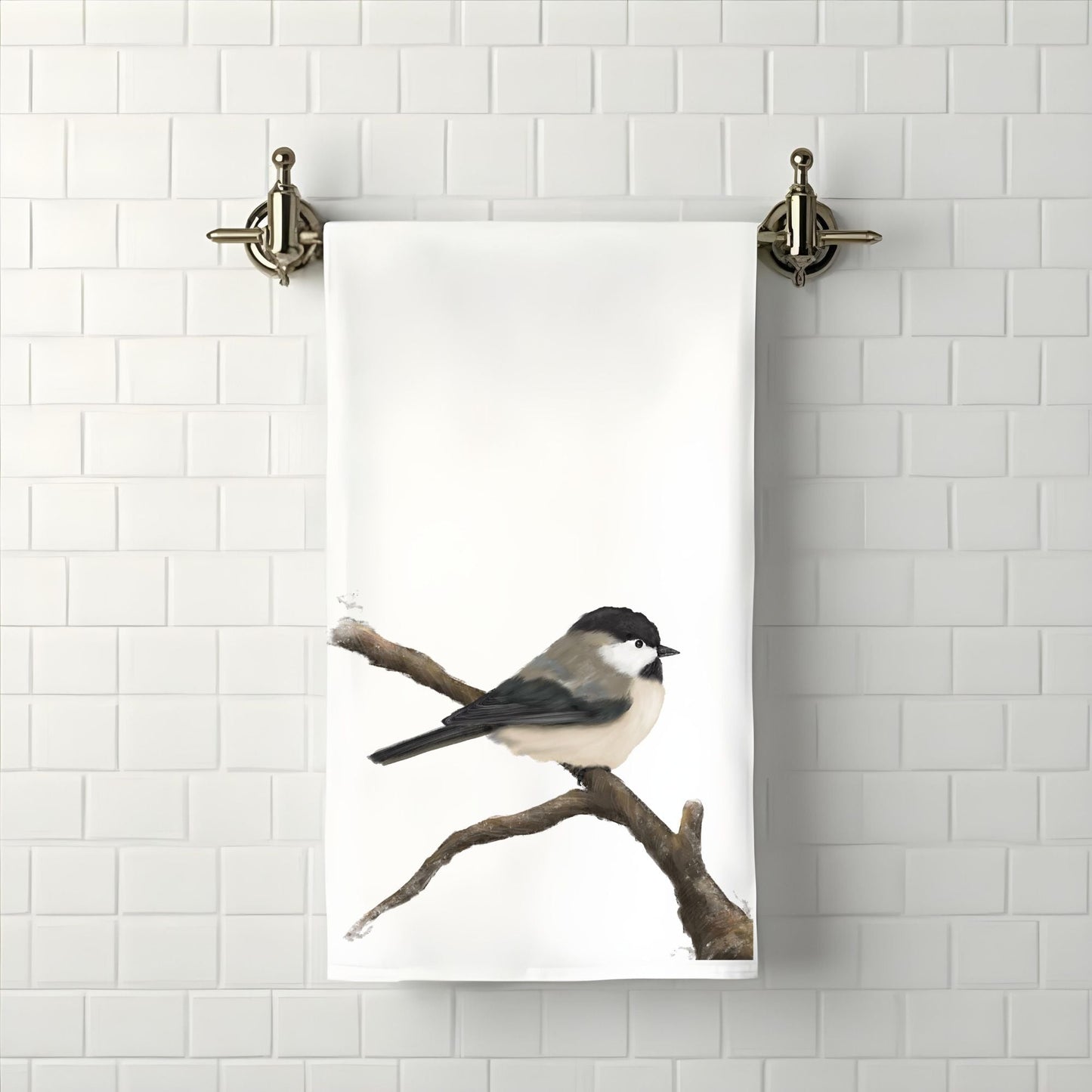 Black - Capped Chickadee Bathroom Towel - MerikaArt