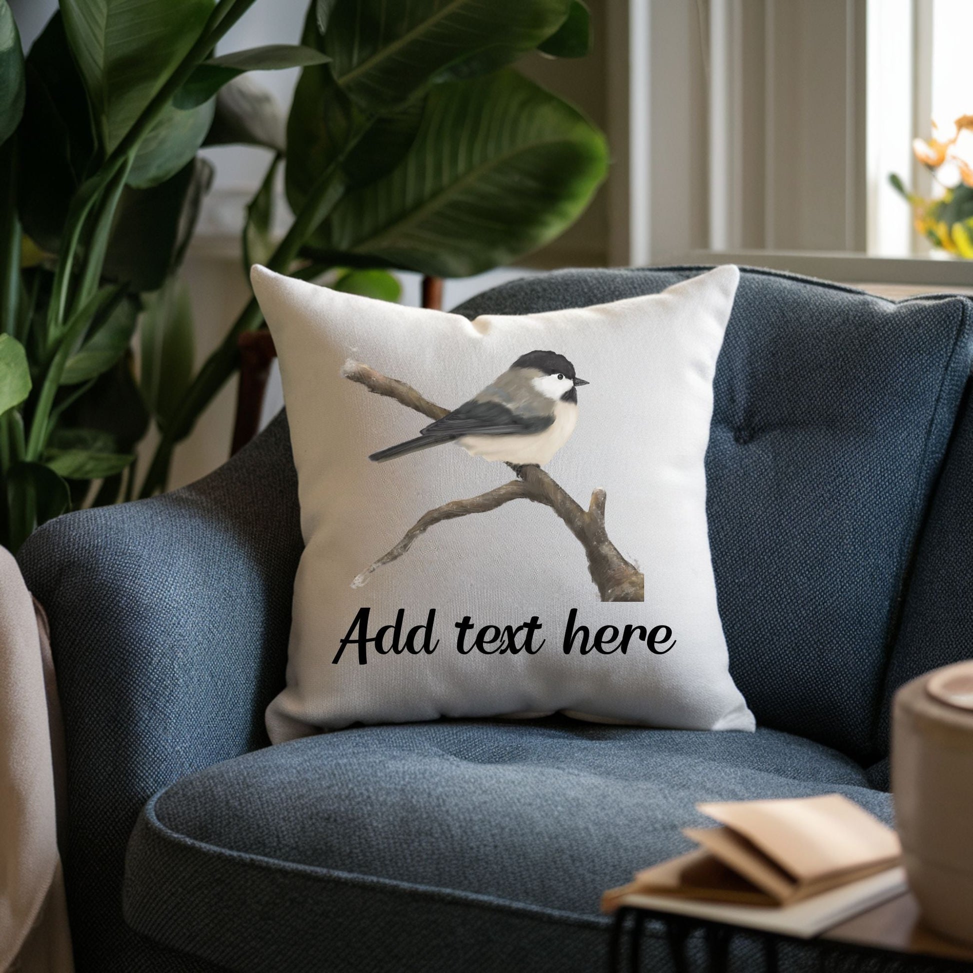 Black - Capped Chickadee Bird Pillow - MerikaArt