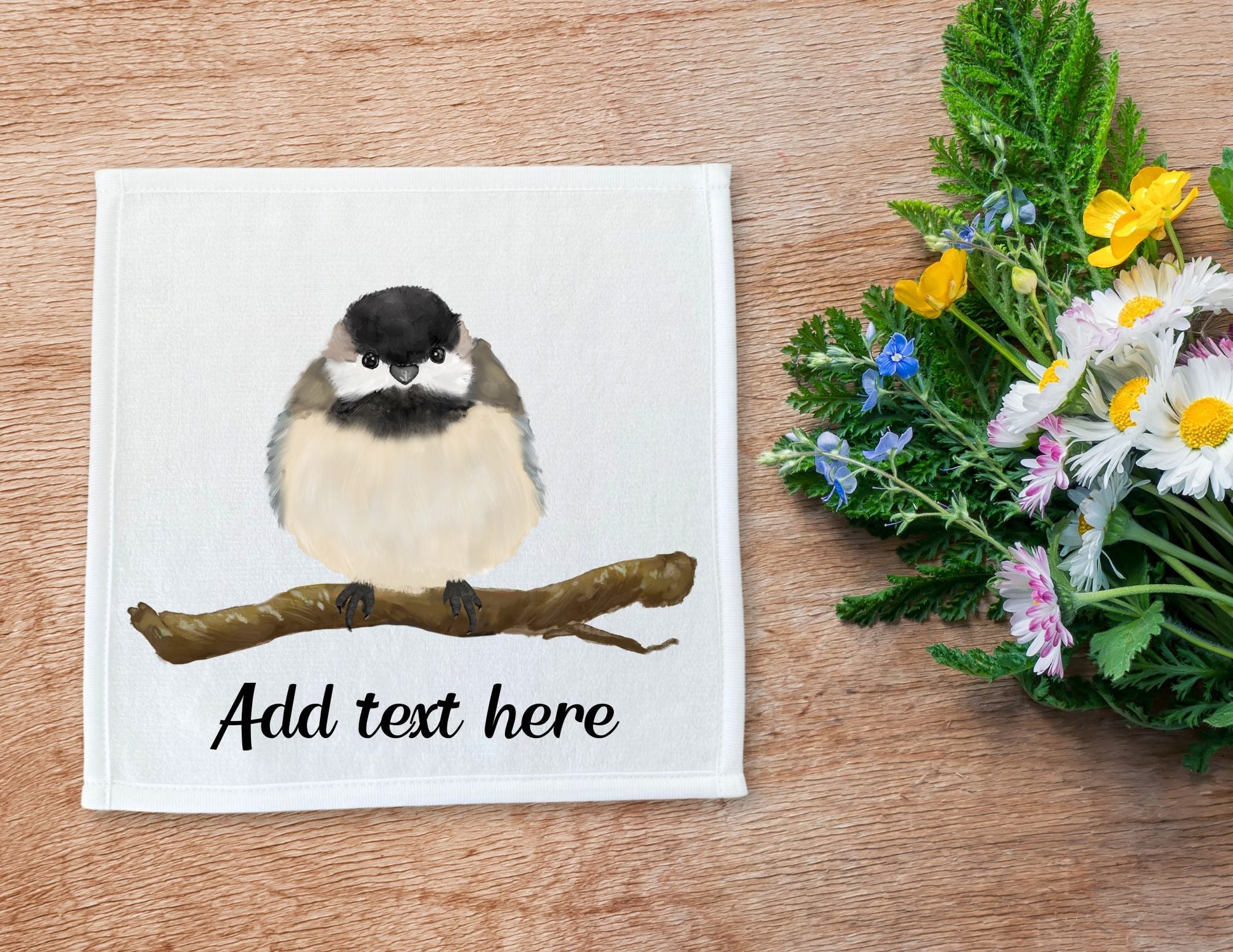 Black - Capped Chickadee Bird Washcloth - MerikaArt