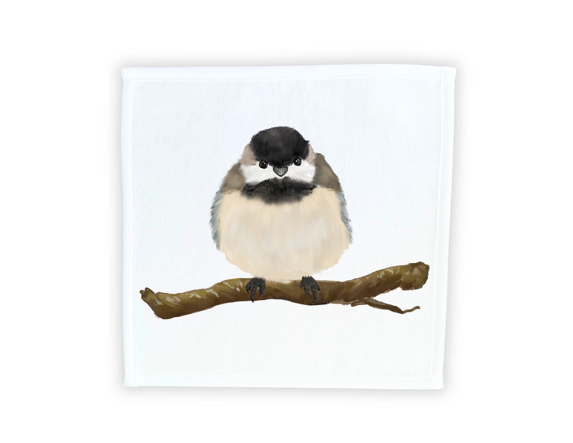 Black - Capped Chickadee Bird Washcloth - MerikaArt