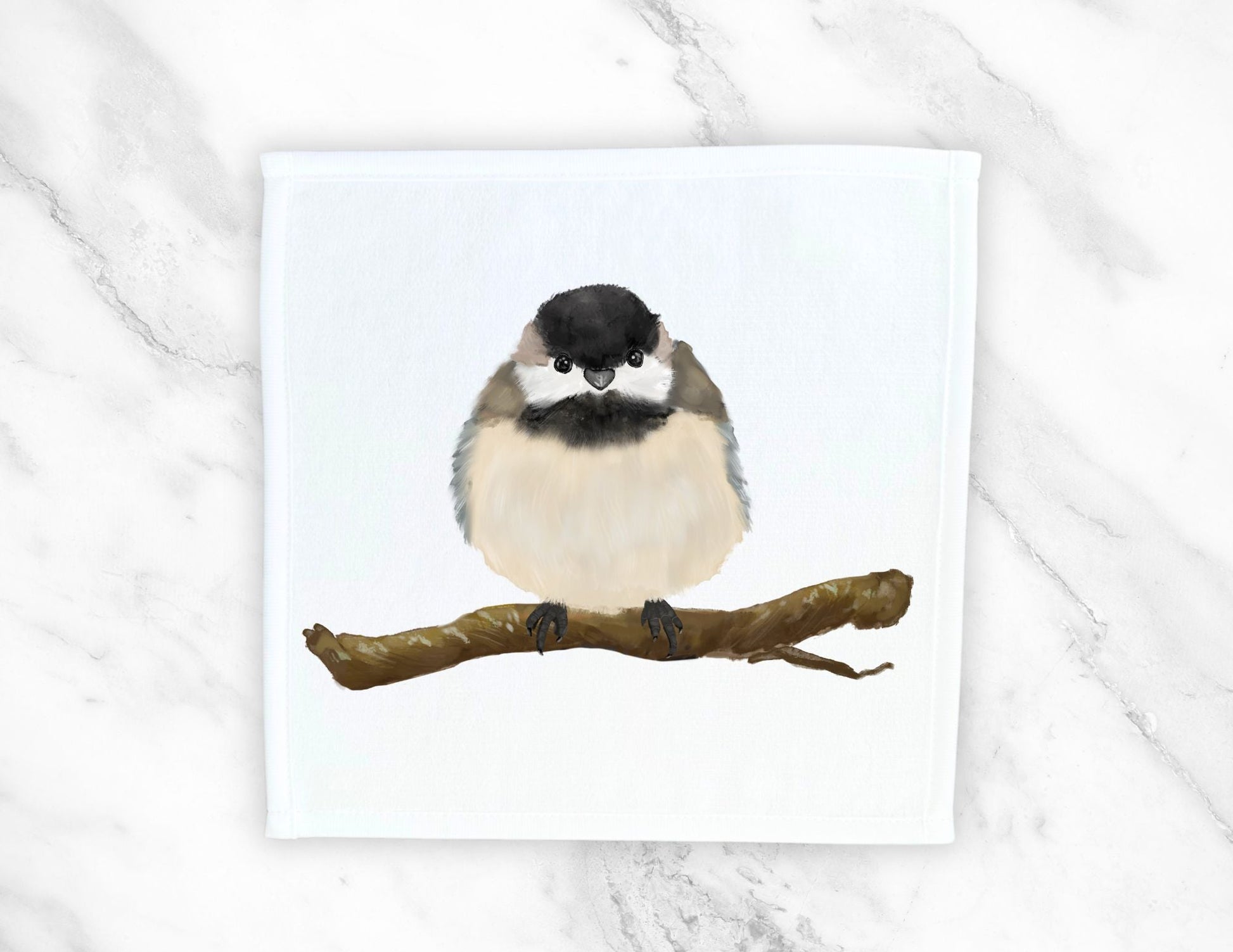 Black - Capped Chickadee Bird Washcloth - MerikaArt