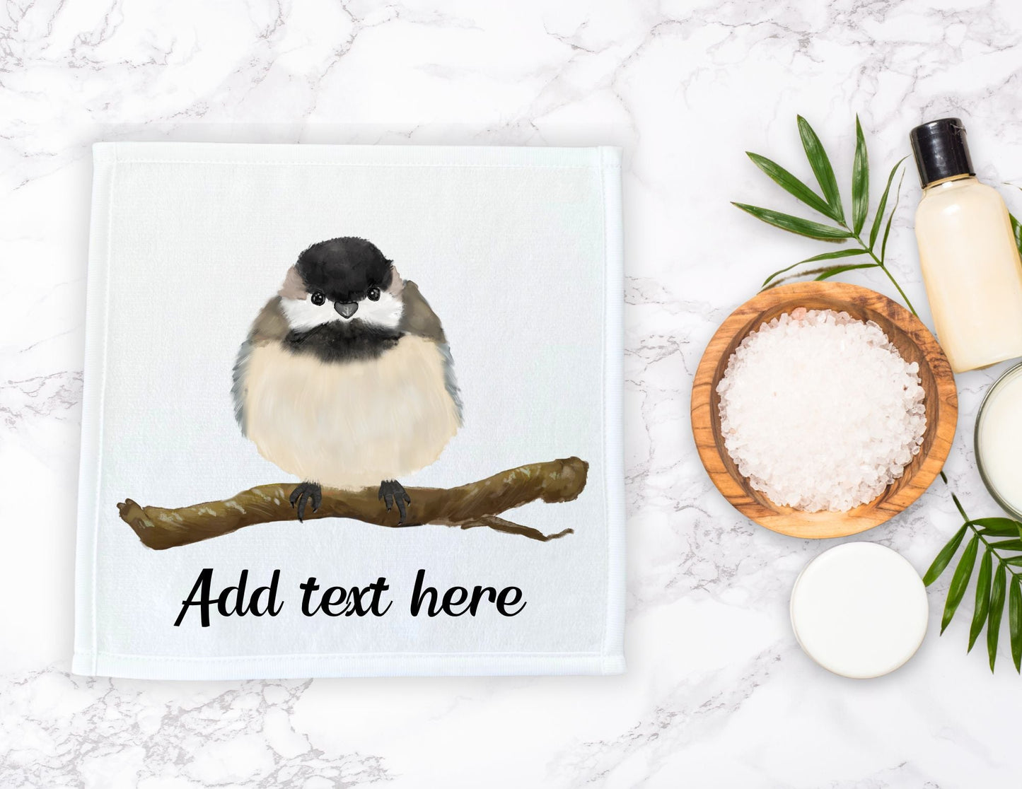 Black - Capped Chickadee Bird Washcloth - MerikaArt