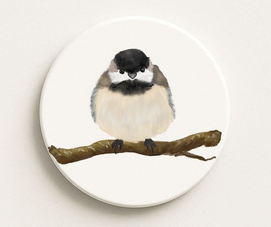 Black - capped Chickadee Ceramic Coaster - MerikaArt