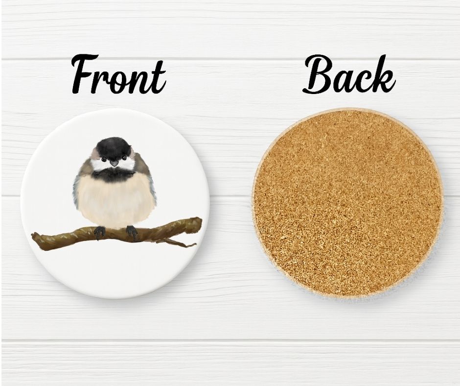 Black - capped Chickadee Ceramic Coaster - MerikaArt