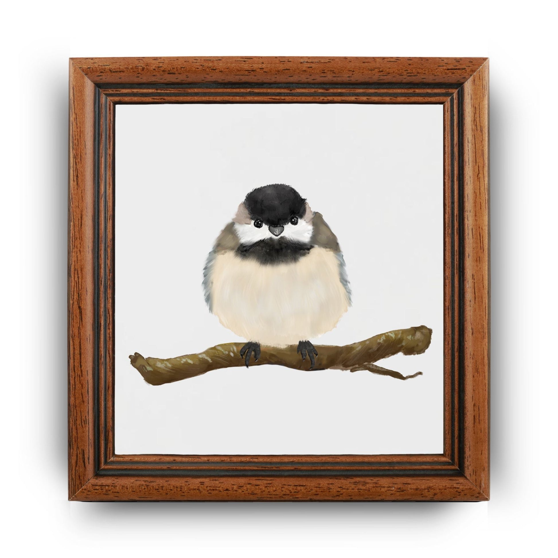 Black - Capped Chickadee Ceramic Tile - MerikaArt