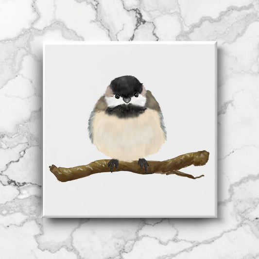 Black - Capped Chickadee Ceramic Tile - MerikaArt