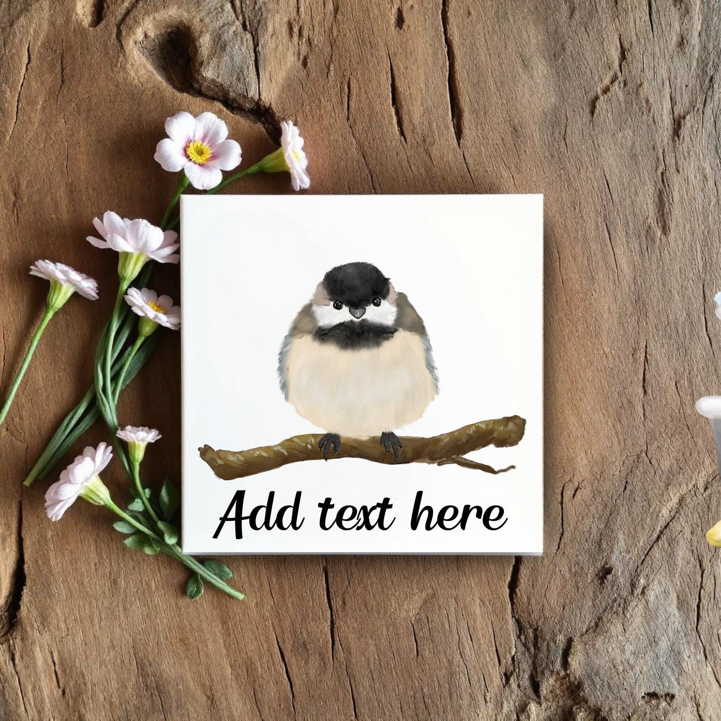 Black - Capped Chickadee Ceramic Tile - MerikaArt