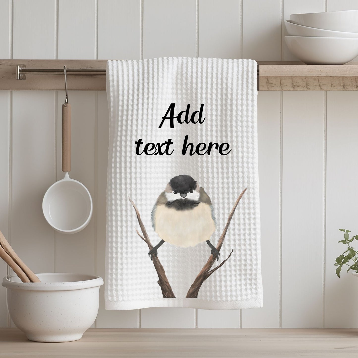 Black - Capped Chickadee Kitchen Towel - MerikaArt