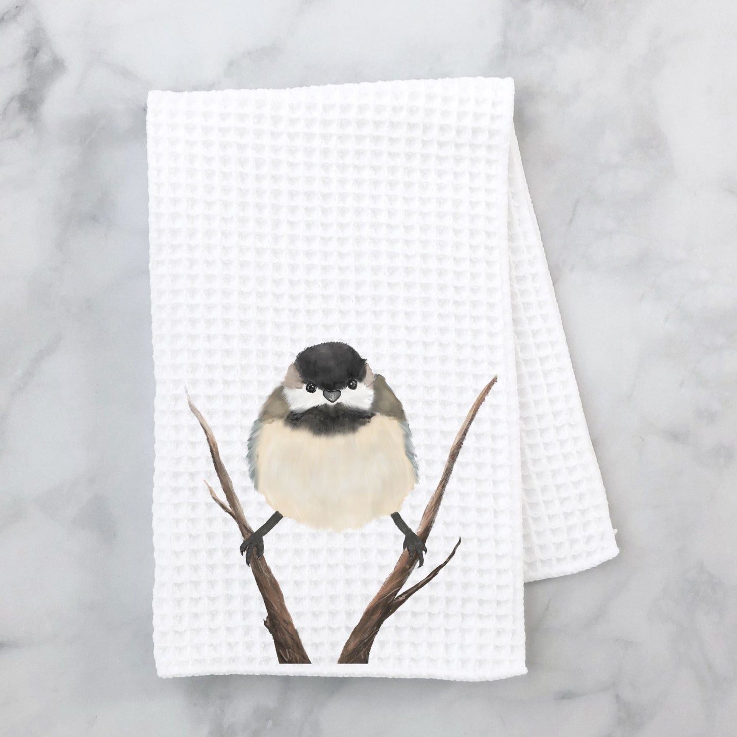 Black - Capped Chickadee Kitchen Towel - MerikaArt