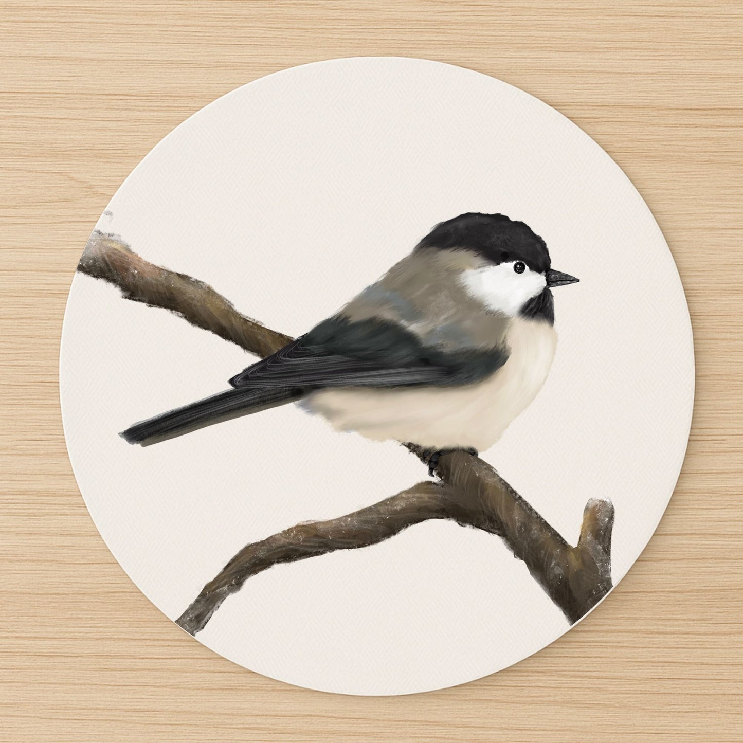 Black - Capped Chickadee Mousepad - MerikaArt