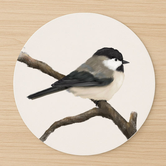Black - Capped Chickadee Mousepad - MerikaArt