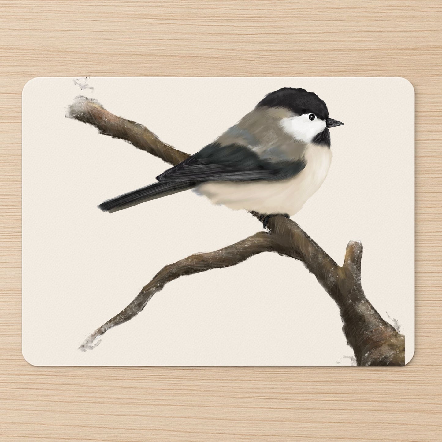 Black - Capped Chickadee Mousepad - MerikaArt