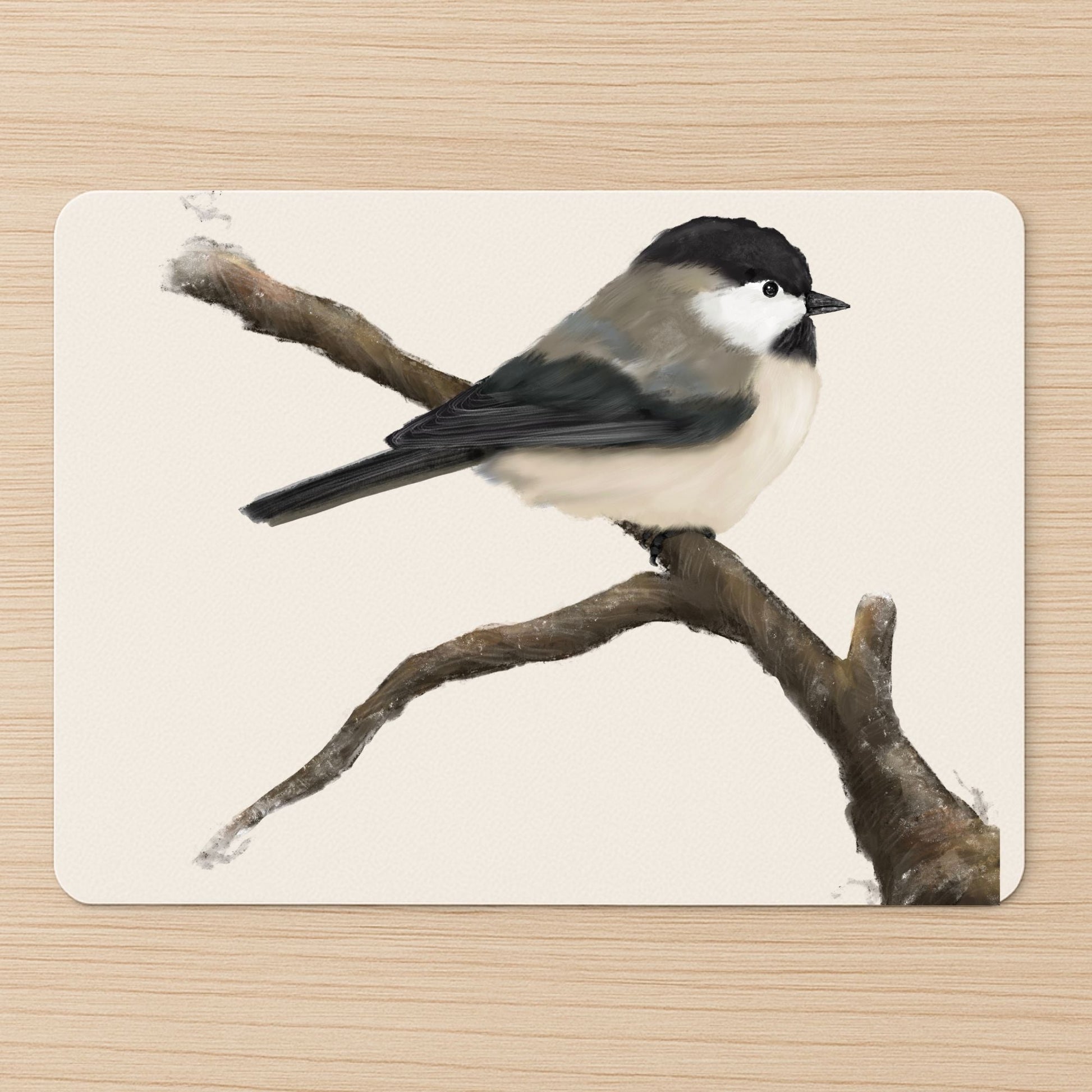 Black - Capped Chickadee Mousepad - MerikaArt