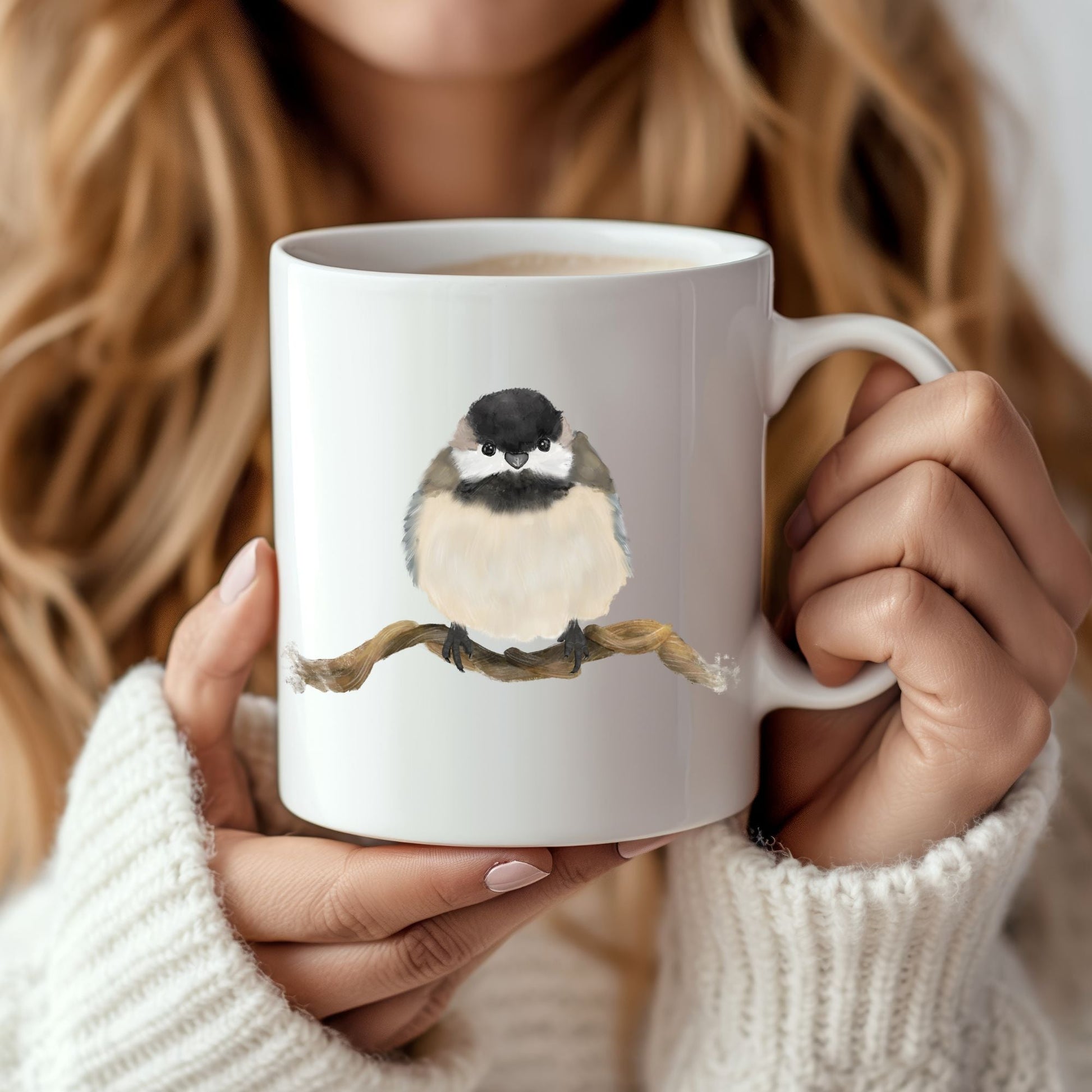 Black - Capped Chickadee Mug - MerikaArt