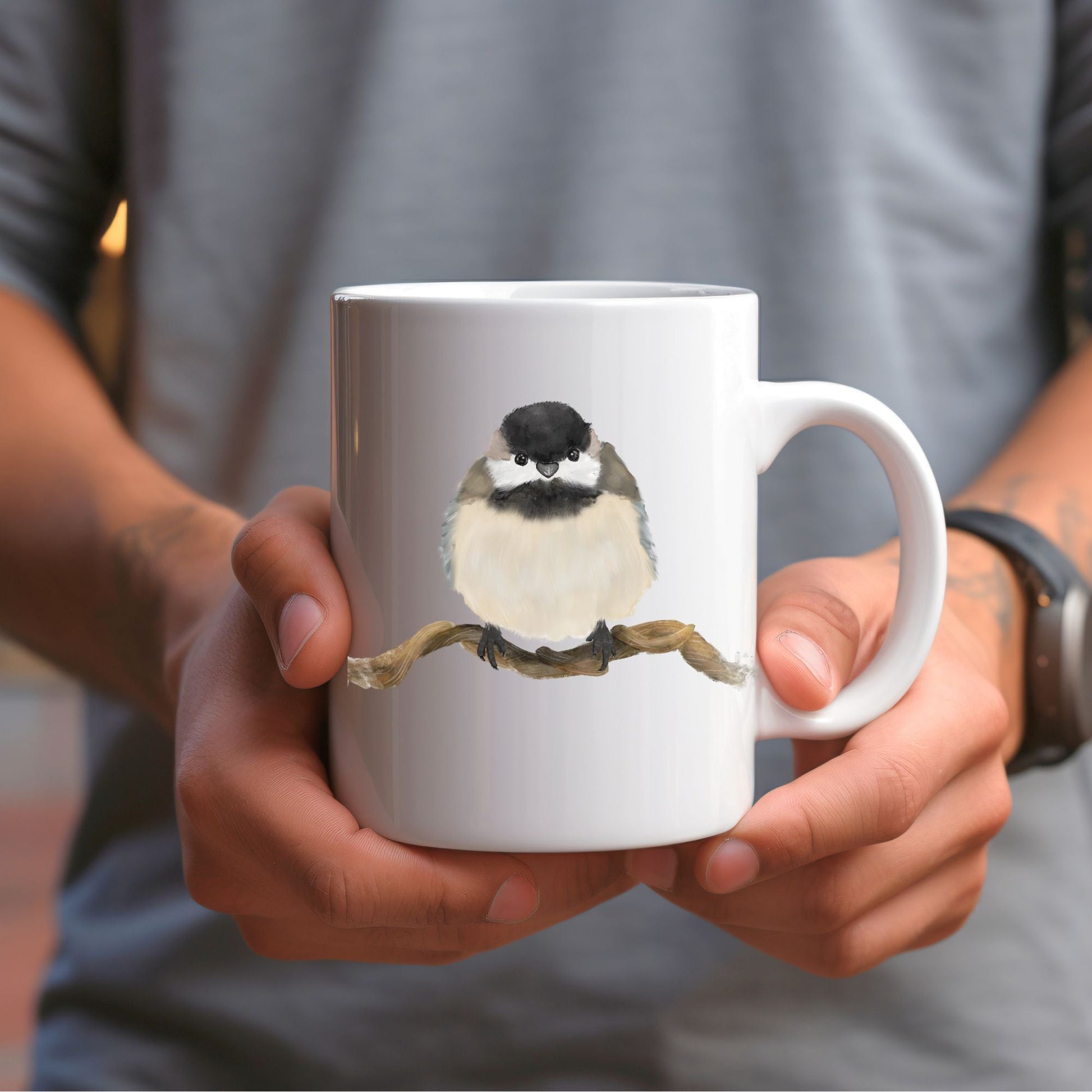 Black - Capped Chickadee Mug - MerikaArt