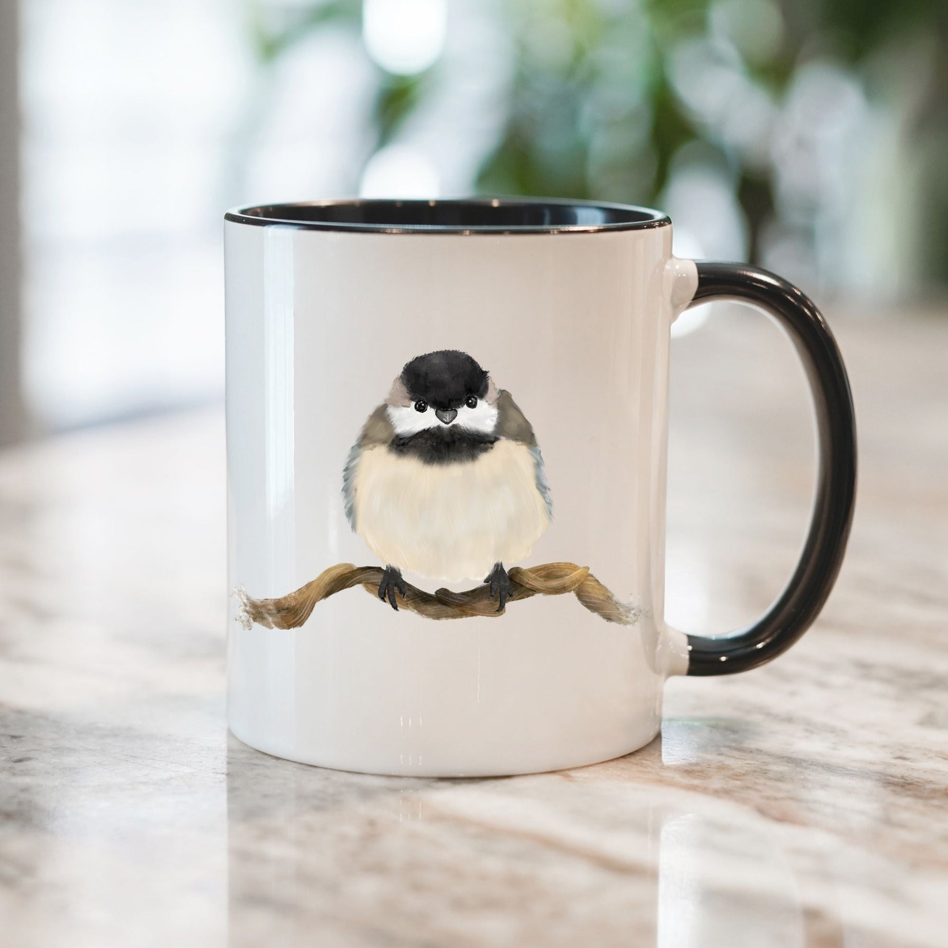 Black - Capped Chickadee Mug - MerikaArt