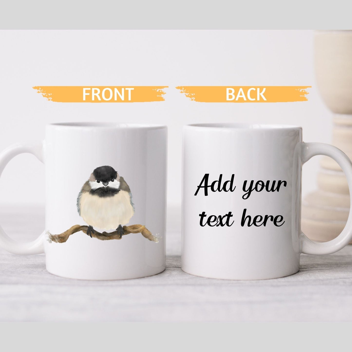 Black - Capped Chickadee Mug - MerikaArt
