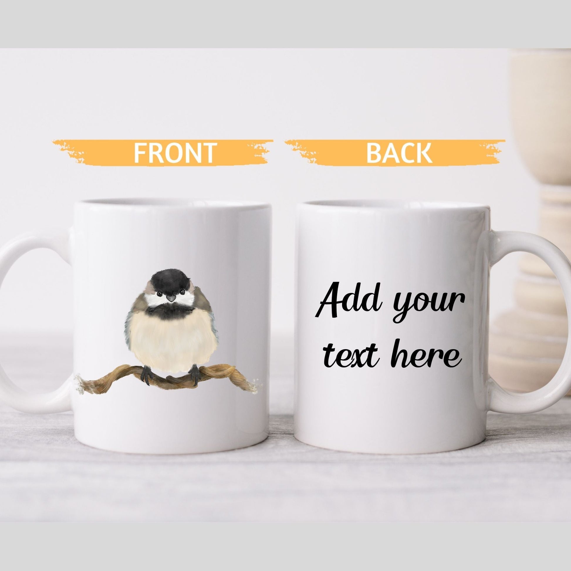 Black - Capped Chickadee Mug - MerikaArt