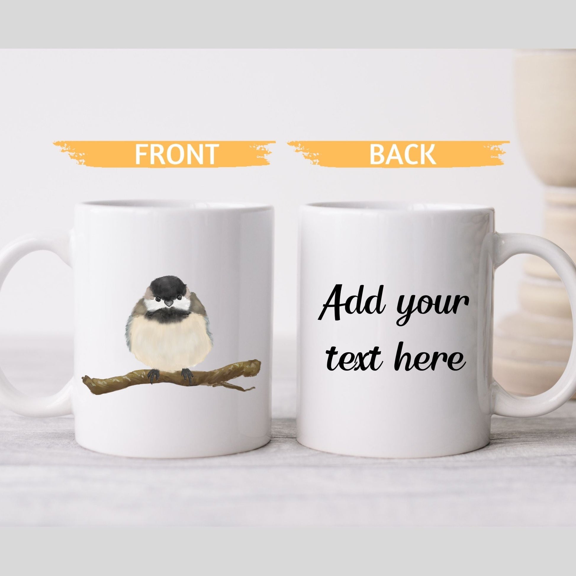 Black - Capped Chickadee Mug with Nature Illustration - MerikaArt