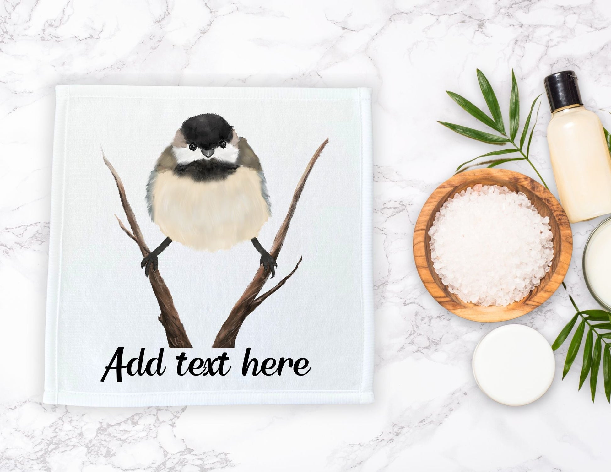 Black - Capped Chickadee on Branch Washcloth - MerikaArt