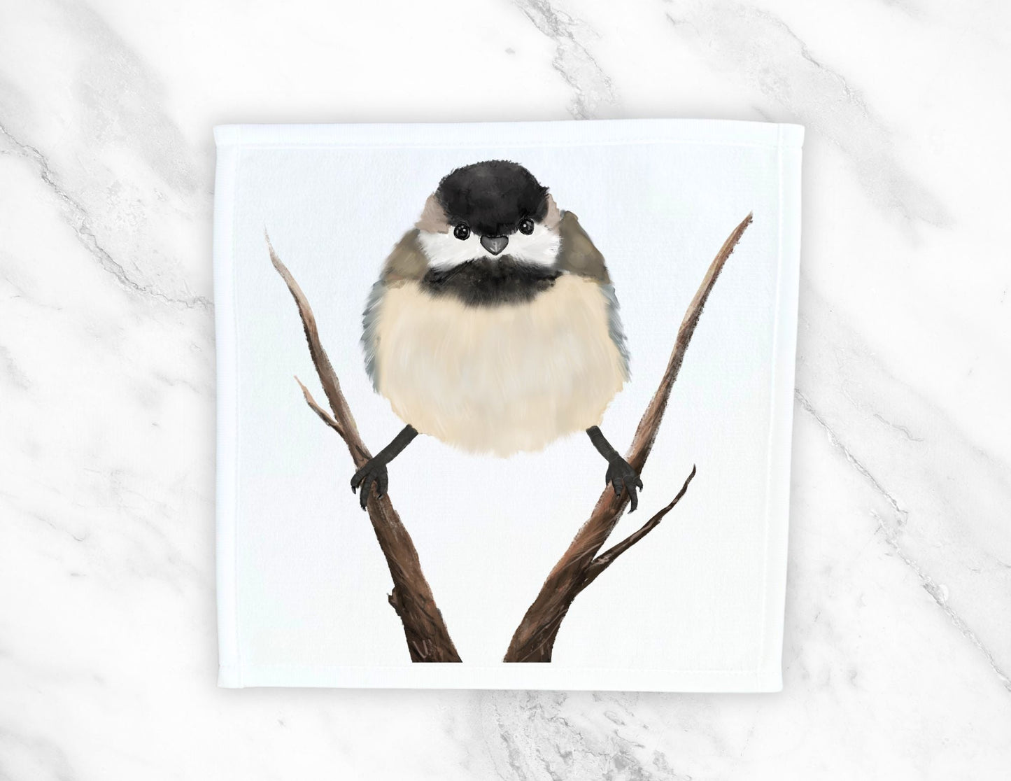 Black - Capped Chickadee on Branch Washcloth - MerikaArt