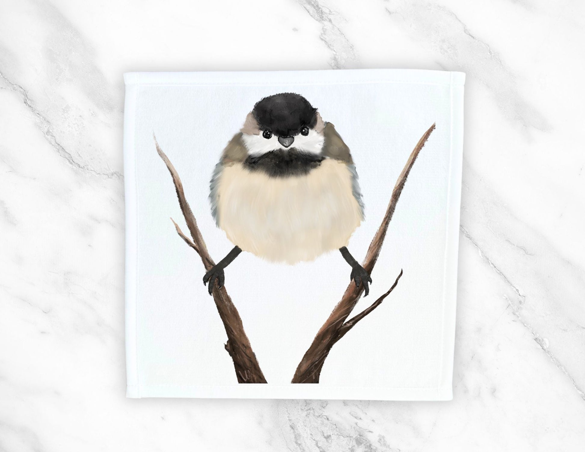 Black - Capped Chickadee on Branch Washcloth - MerikaArt