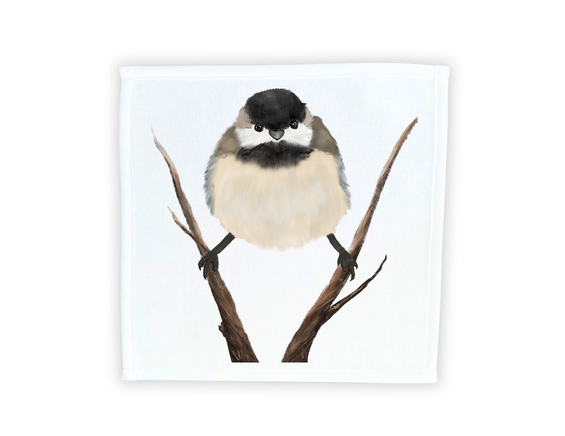 Black - Capped Chickadee on Branch Washcloth - MerikaArt