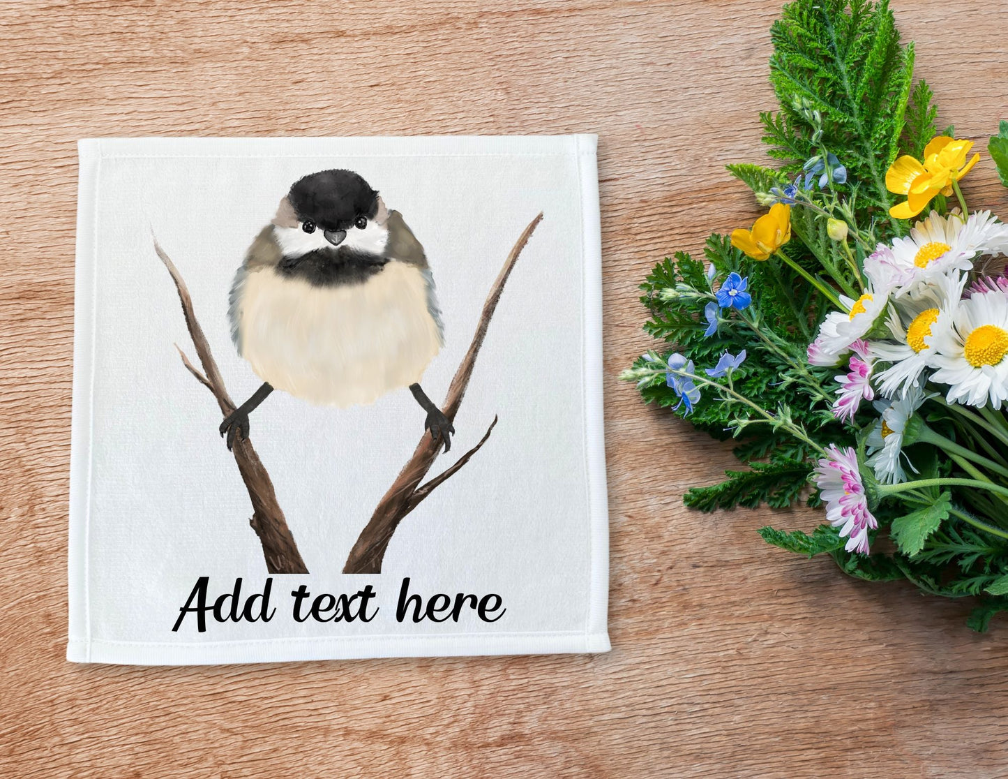 Black - Capped Chickadee on Branch Washcloth - MerikaArt