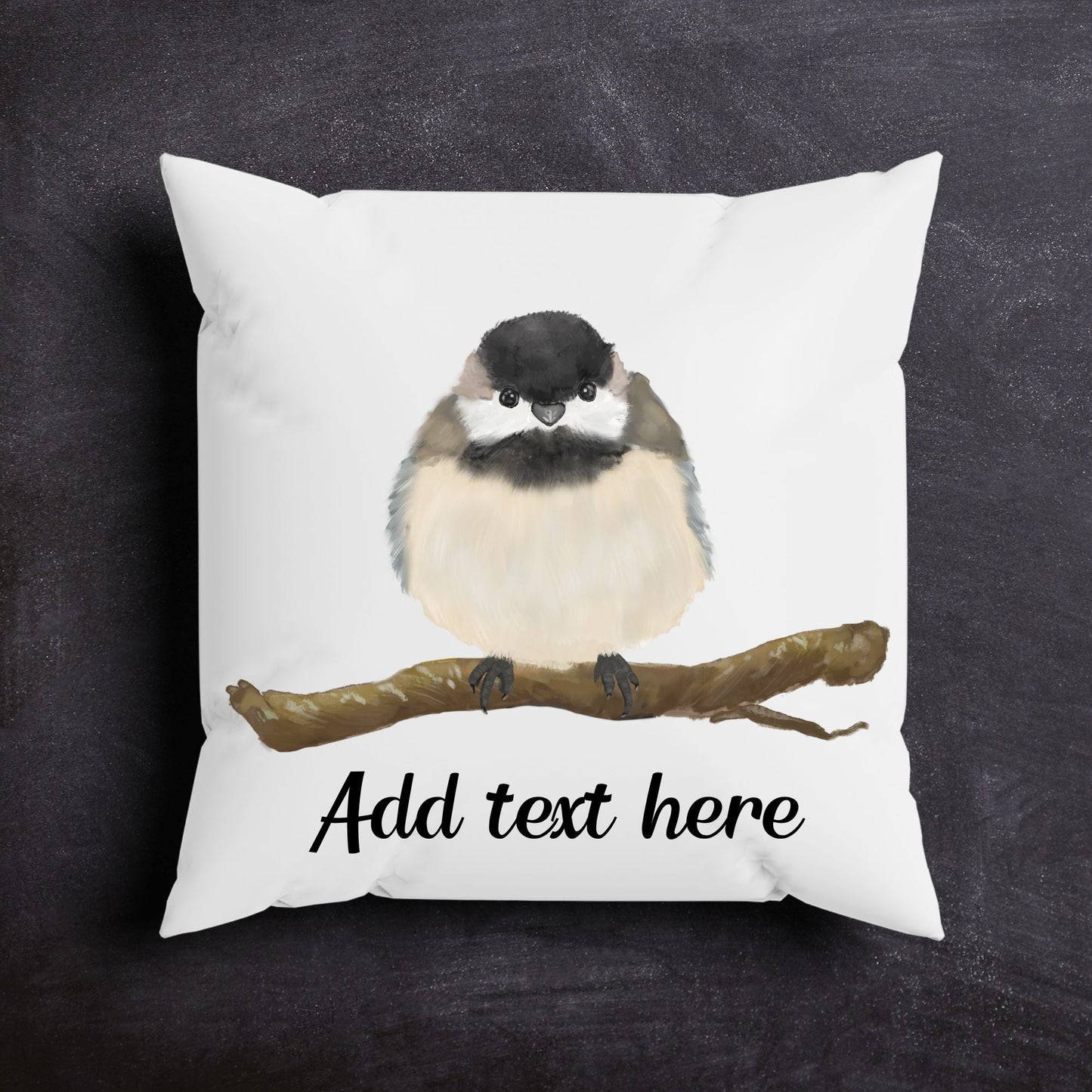 Black - Capped Chickadee Perched Pillow - MerikaArt