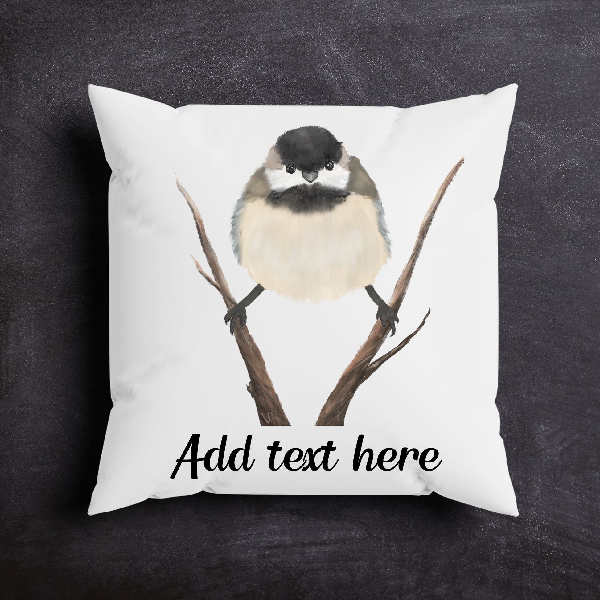 Black - Capped Chickadee Pillow - MerikaArt