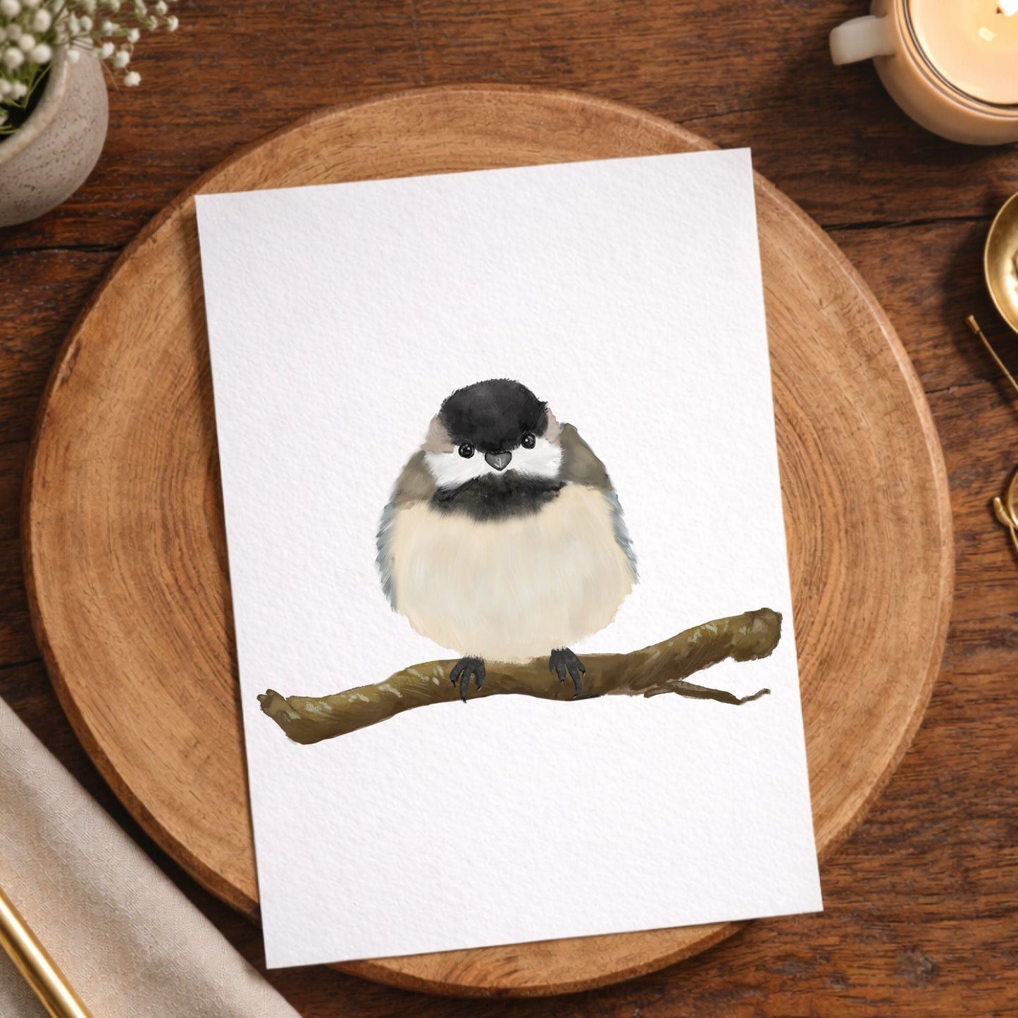 Black Capped Chickadee Postcard - MerikaArt
